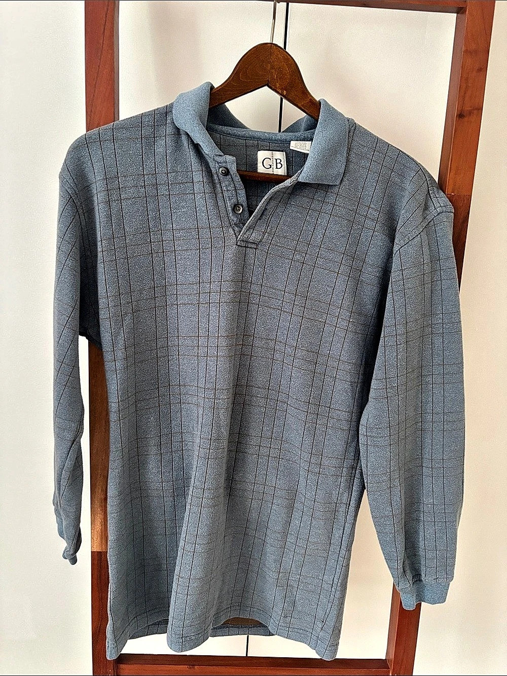 Geoffrey Beene Men's Plaid Long Sleeve Polo Size Medium